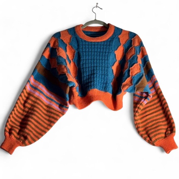 Cider Sweaters - Cider Blue and Orange Knit Women's Sweater